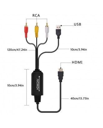 HDMI to RCA Cable, HDMI to RCA Converter Adapter Cable, 1080P HDMI to AV 3RCA CVBs Composite Video Audio Supports for  PC, Laptop, Xbox, HDTV, DVD