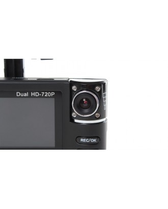 720P Dual Lens 2-CH Vehicle Car Digital DVR Camcorder w/ G-Sensor / TF / Mini HDMI (2.7" LCD)