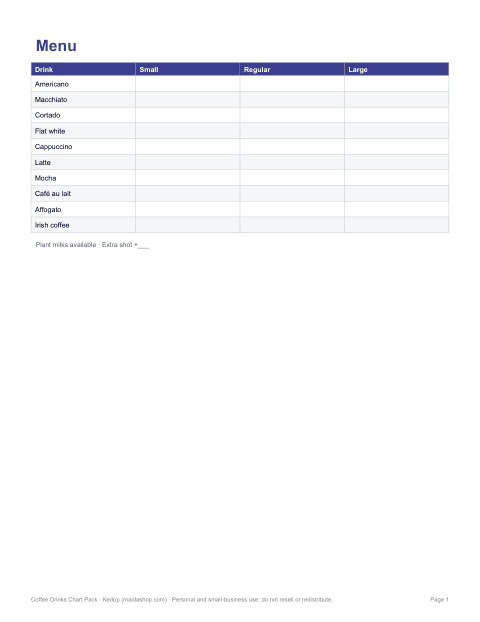 Preview of the first page of Menu board (DOCX/PDF)